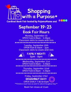 Cardinal Book Fair hours poster