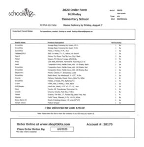 Second Grade Supply List 2020-21