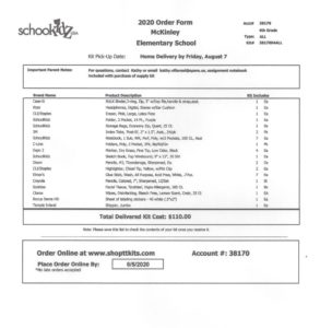 Fourth Grade Supply List 2020-21