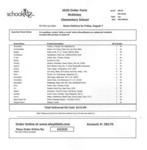 Fifth Grade Supply List 2020-21
