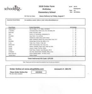 Kindergarten Supply List 2020-21